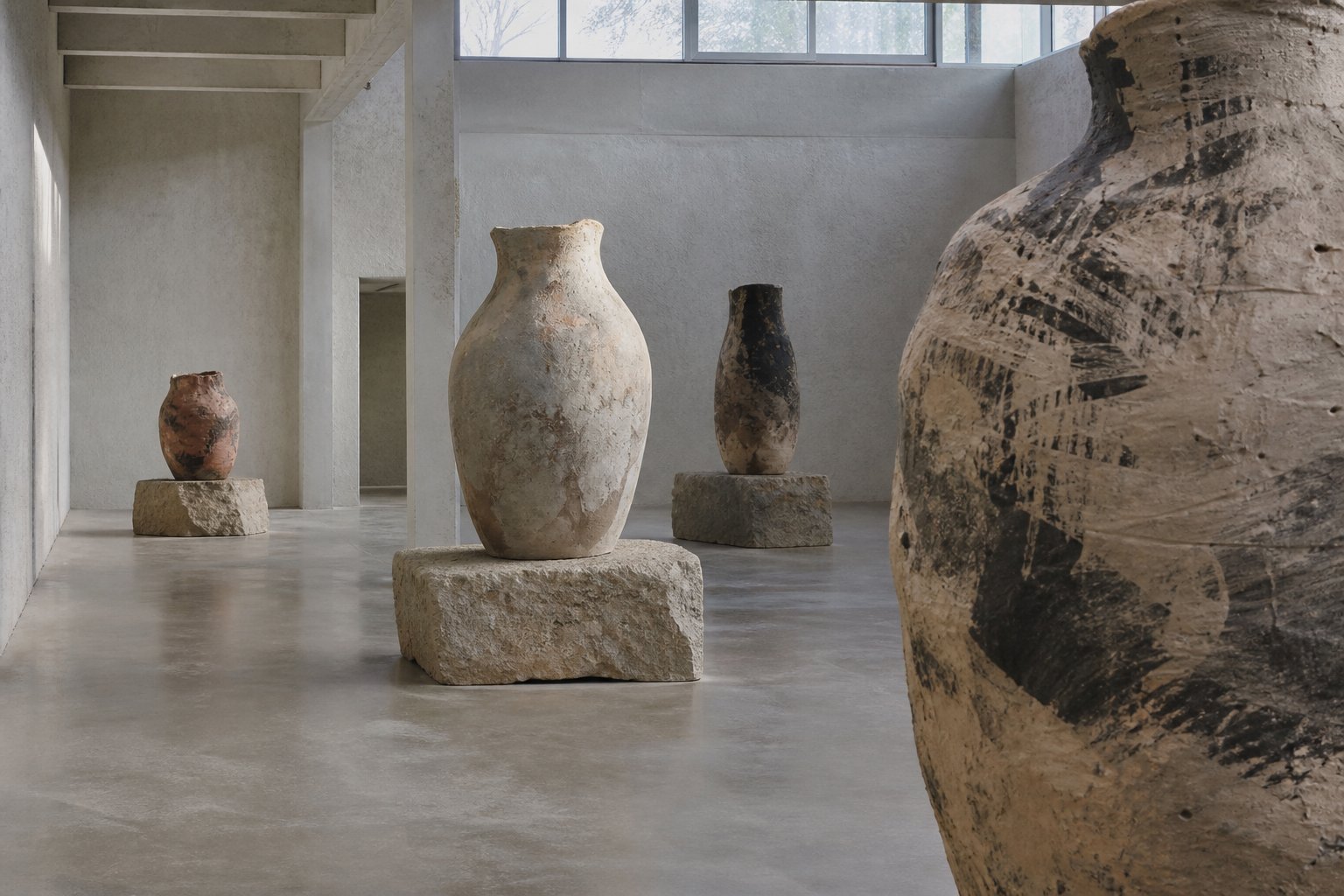 Grandes pièces en terre exposées dans une galerie minérale